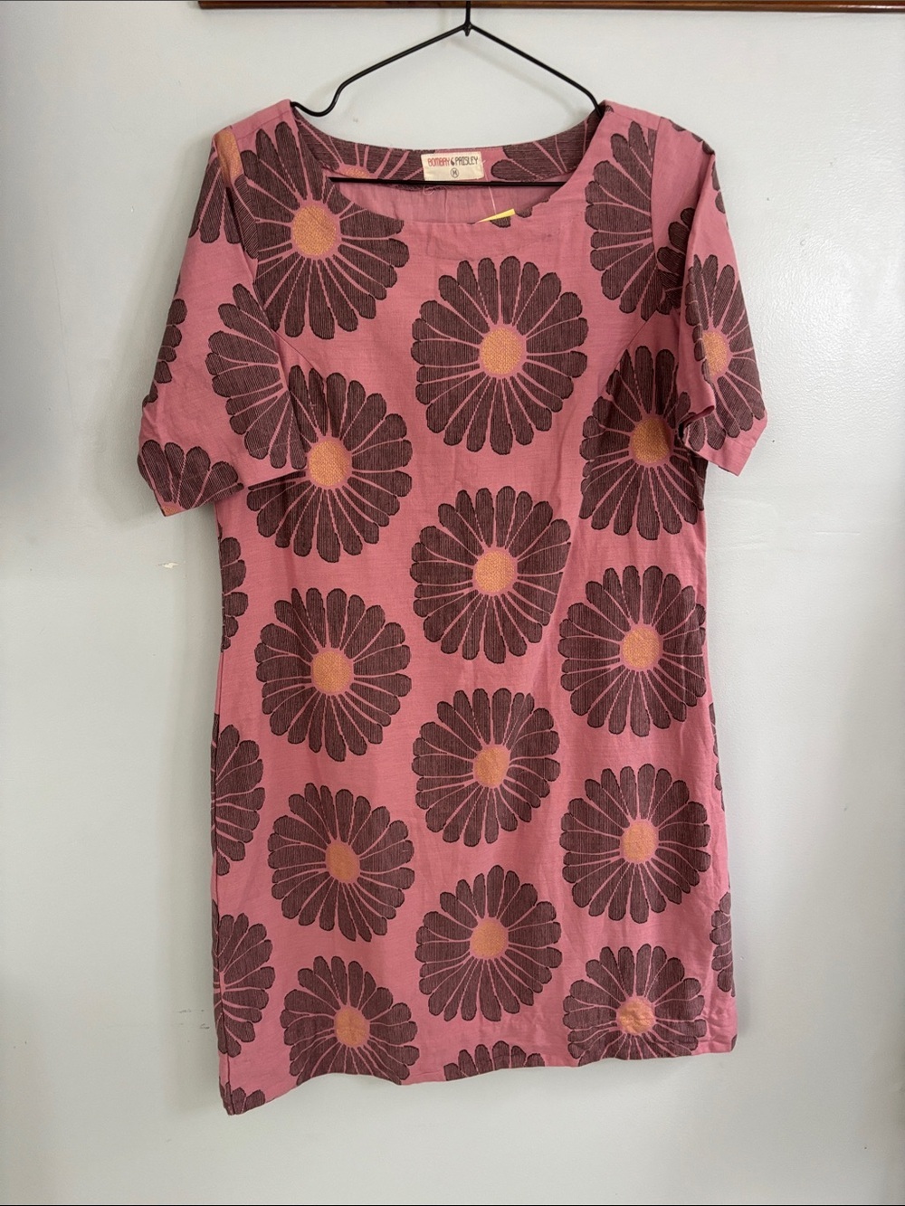 Pink Floral Mini Dress with Brown Daisy Print